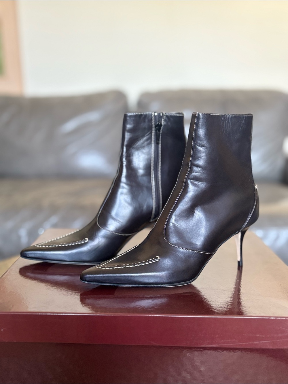Vintage 2004 Cole Haan Brielle Short Boot Black Kidskin Leather Heels 6B NWT